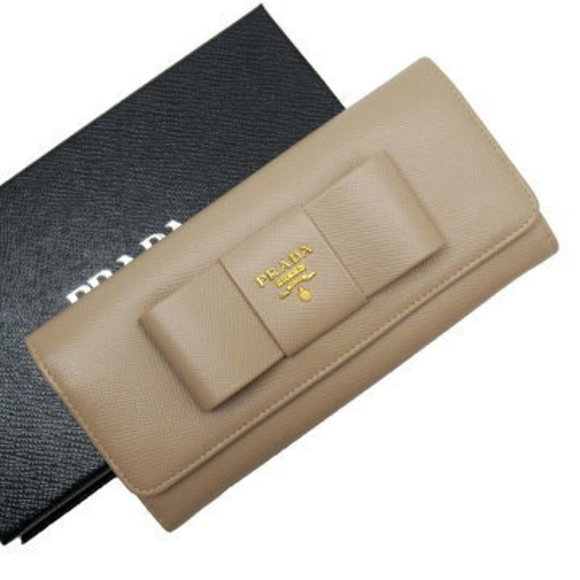 Prada Saffiano Leather Fold Long Wallet Ribbon Pink - Picture 1 of 3